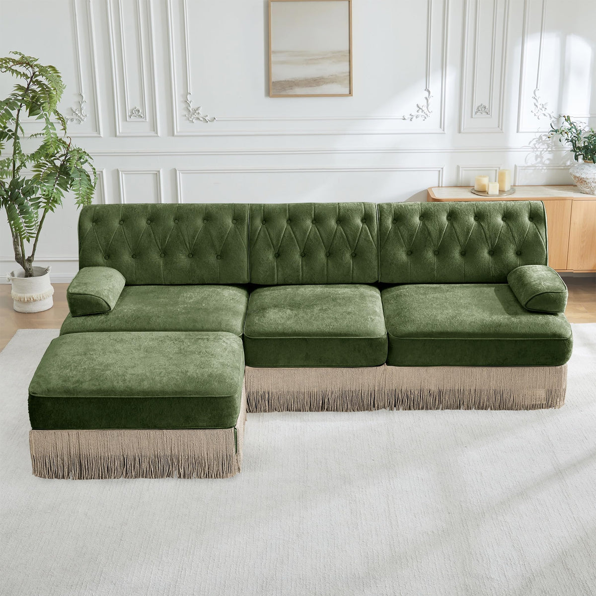 Velvet Modular Sectional Sofa, 135.6 Inch Chesterfield Style, Camel
