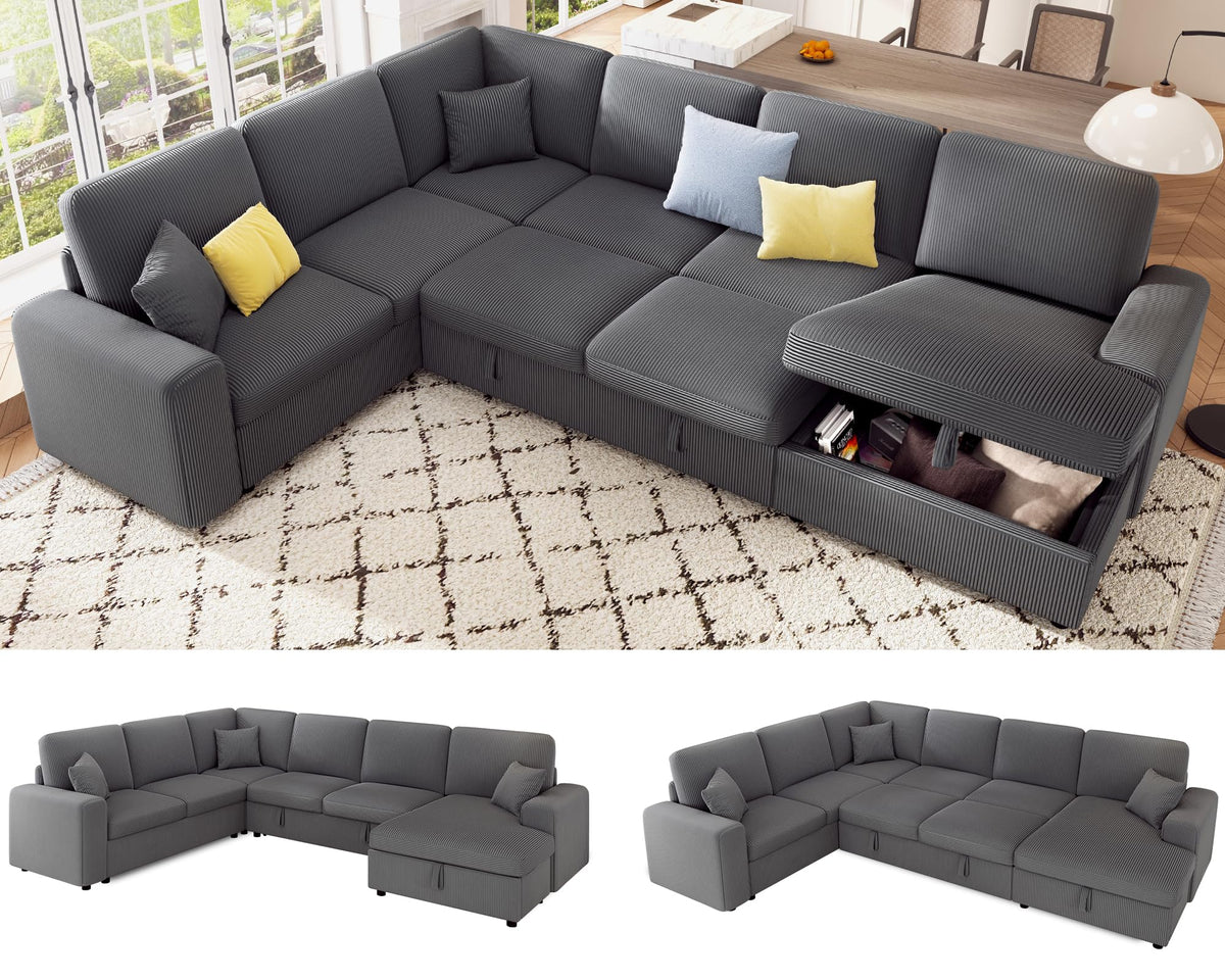 130" Sofa Bed, Sectional Sleeper Sofa, Pull Out Couch with Storage