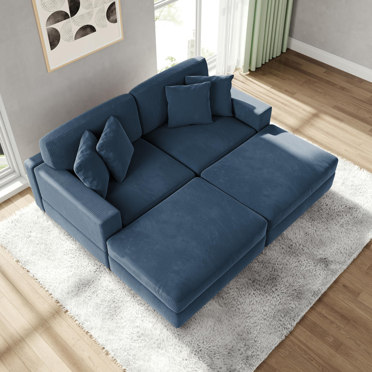 118.3" L-Shaped Modular Sectional Sofa with Chaise, Comfy Corduroy Fluffy Couch with Deep Seat, Flexible Module Combination for Living Room, Cotton Flannel Light Brown