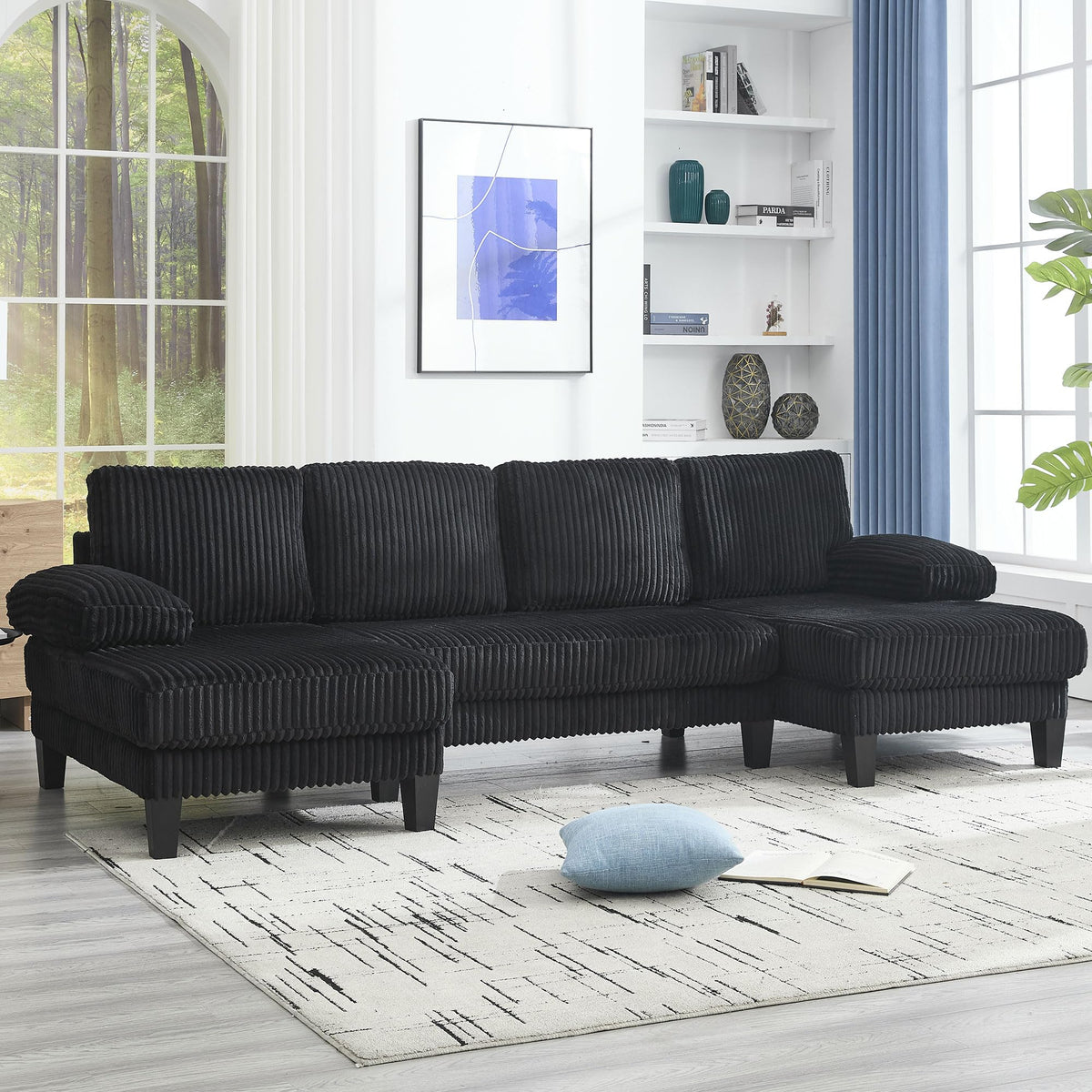 U Shaped Couch with Oversized Seat,4 Seat Sofa with Double Chaise,Comfortable and Indoor Furniture for Living Room,Apartment