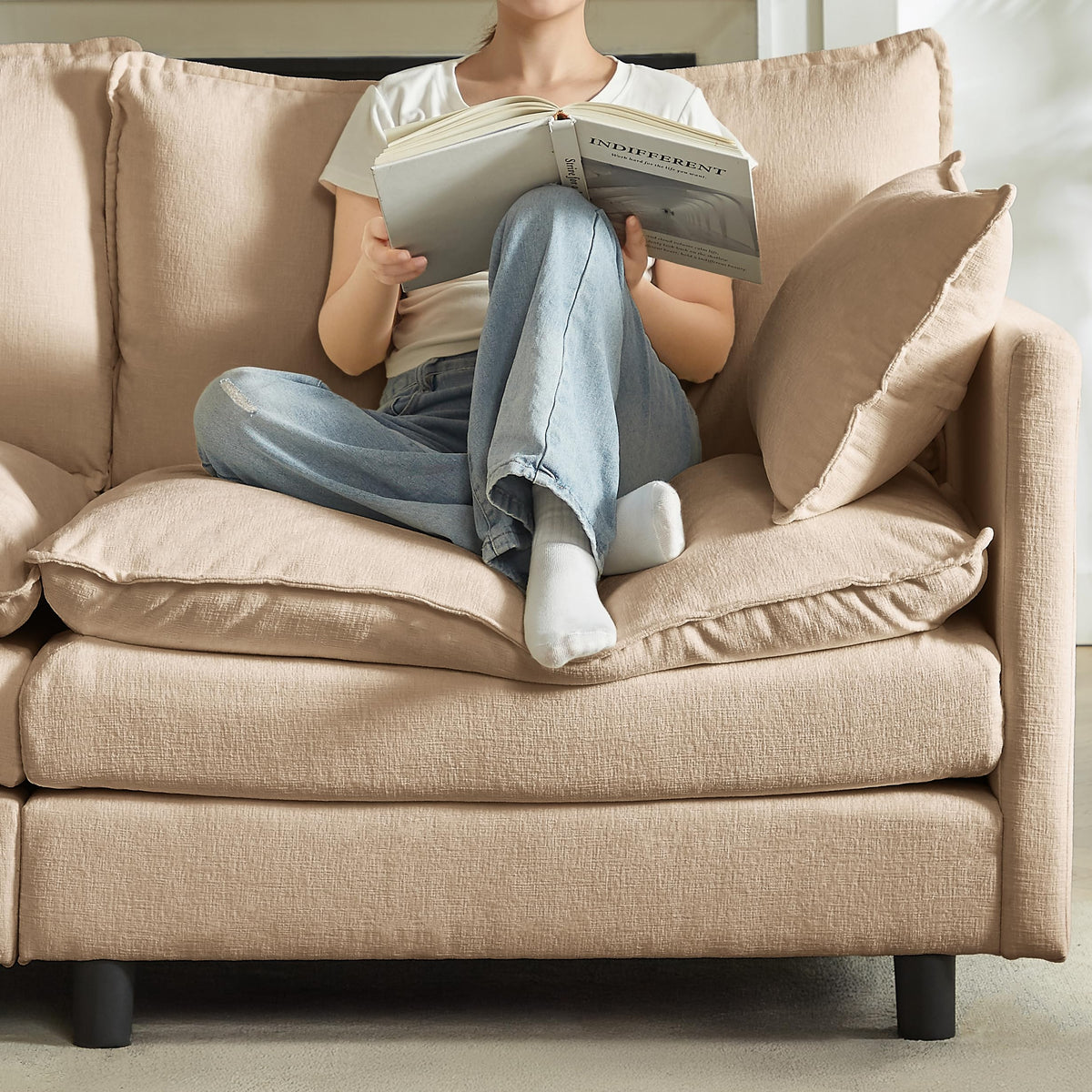 110 in L-Shaped Modular Sectional Sofa, 3-Seater Chenille Upholstery Coffee