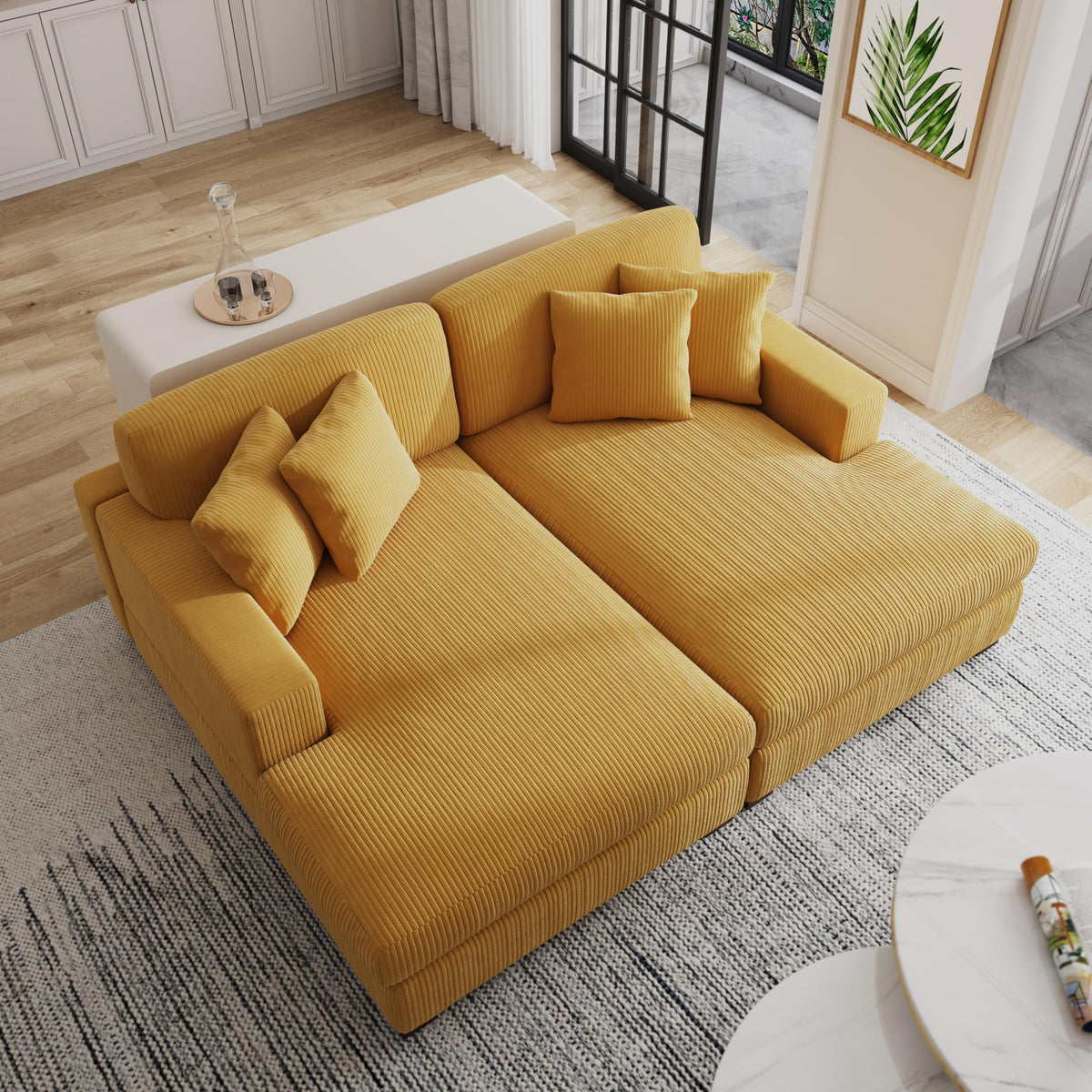 118.3" L-Shaped Modular Sectional Sofa with Chaise, Comfy Corduroy Fluffy Couch with Deep Seat, Flexible Module Combination for Living Room, Cotton Flannel Light Brown