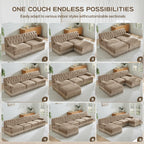 Velvet Modular Sectional Sofa, 135.6 Inch Chesterfield Style, Camel
