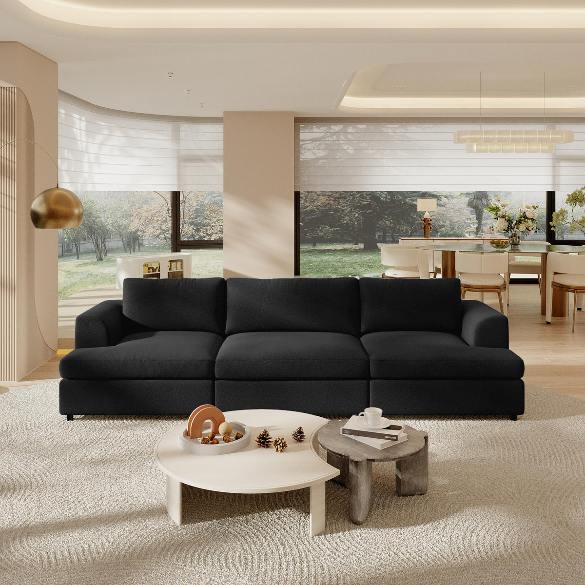 118" V Shape Sectional Sofa Couch, Modern Modular Boucle Cloud Couch with Flexible Layout, Oversized Comfy Upholstered Modular 5-Seats Sectional Couch, White