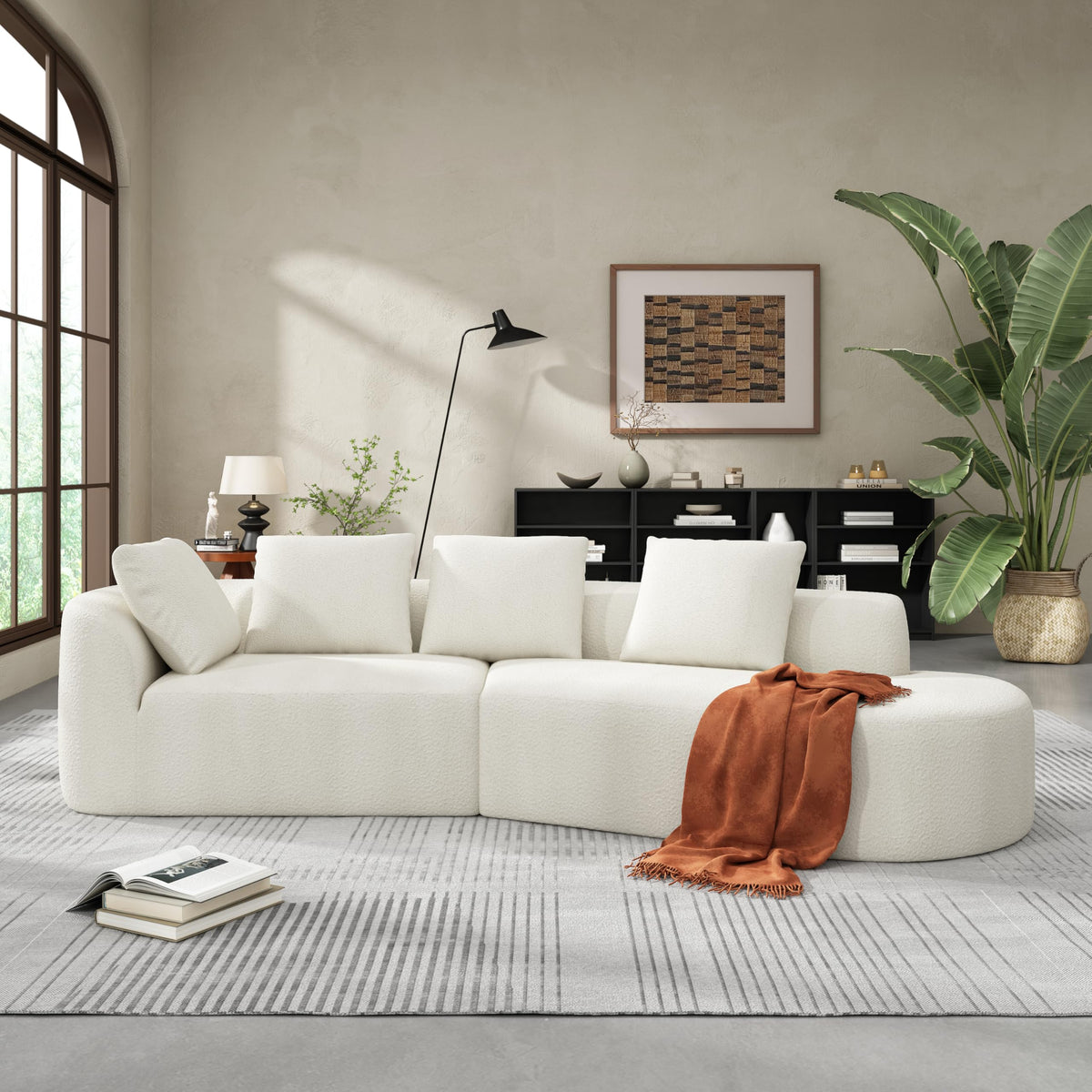 116" Curved Sectional Sofa with High Density Fully Compressed Sponge and Chaise Lounge, Pearl Upholstery, 2 Set, Fully Assembled Right Hand Facing, Perfect for Living Room, Lounge