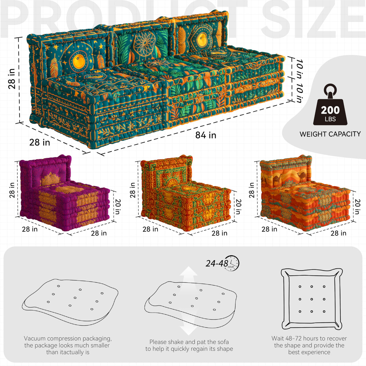 WOWMAX 3 Sets Floor Sofa Couch Bed Convertible Lazy Sofa Sleeper Bed, Floor Chair Bed Mattress Oversized Floor Pillow Ideal for Reading & Gaming, Home Decoration, Deep Blue