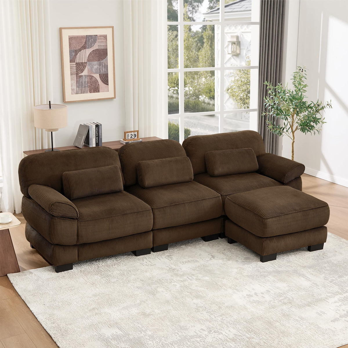 104'' Modular Sectional Couches, Cloud L Shaped Sofa for Living Room, Brown