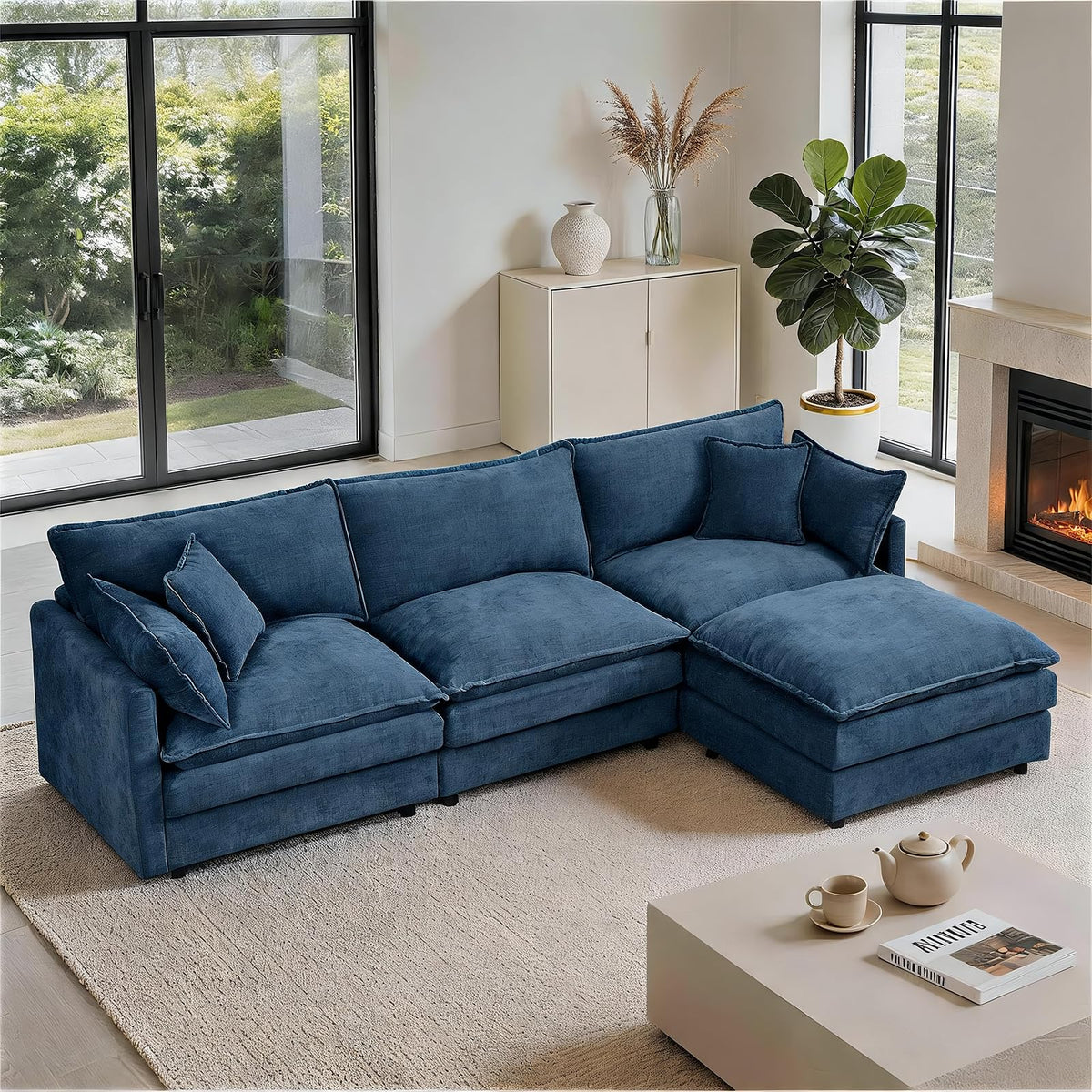 102" Modular Sectional Sofa, Chenille Couch with Ottoman,Beige (1, Camel, 110)
