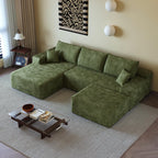 107" Plush Corduroy Deep Seat Chaise Lounge Indoo, Modern Boneless Compressed Floor Sectional Sofa with High-Resilience Foam, Free Combination Modular Cloud Sectional Sofa for Living Room, Green