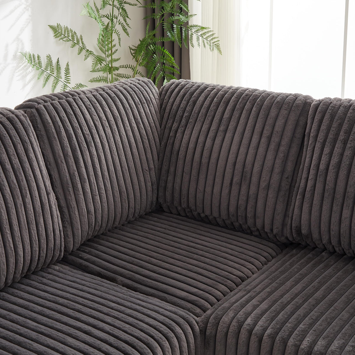 110 Inch Oversized Corduroy Corner Sofa,L Shaped Corner Couch with Two Storage Spaces,USB Port Type C Port and Cup Holder, Deep Seat Comfy Upholstered Couches for Living Room(Not Freely combinable)