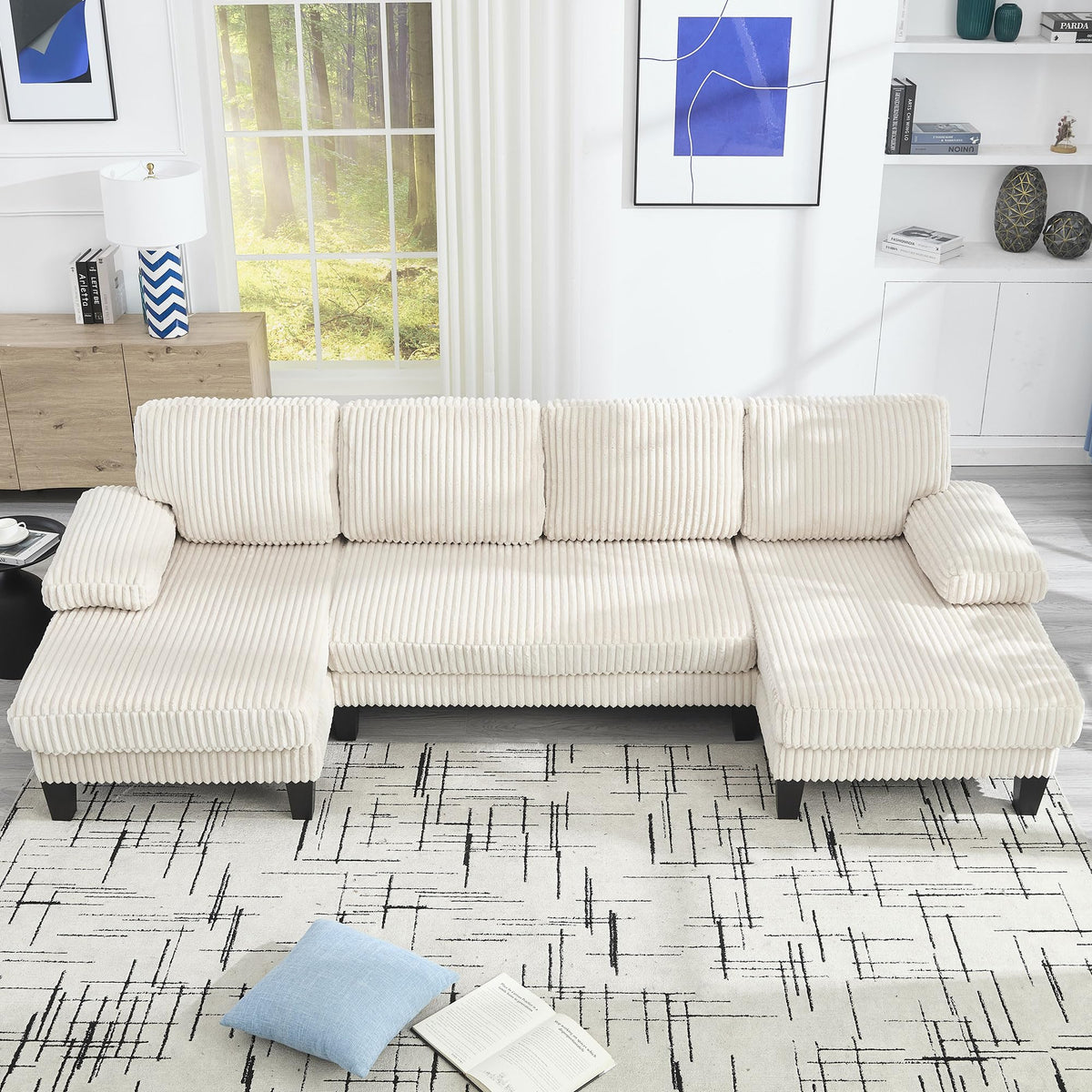 U Shaped Couch with Oversized Seat,4 Seat Sofa with Double Chaise,Comfortable and Indoor Furniture for Living Room,Apartment WG402