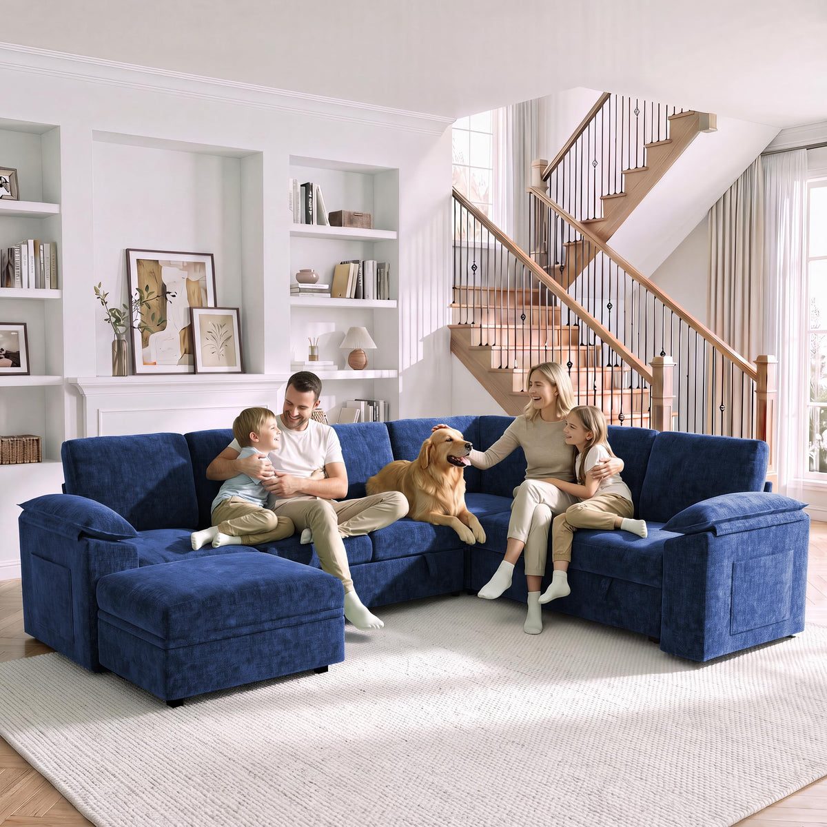 108 in Blue L Shaped Modular Sectional Sofa