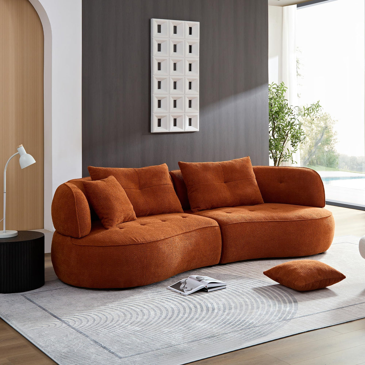109" Modern Curved Sofa, Oversized Luxury Sectional Sofa, Camel