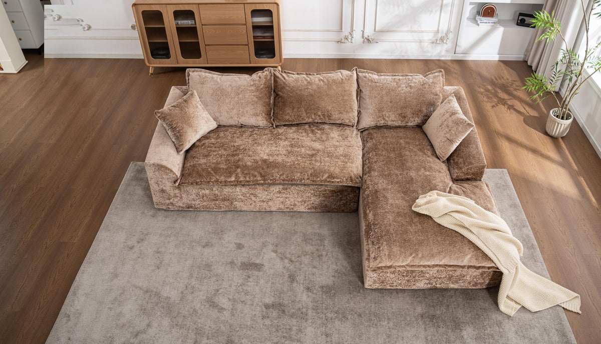 103" Cloud Sectional Couch with L Shape Chaise, Boneless Modular Large Segment Sofa for Living Room, No Assembly Required(Brown)