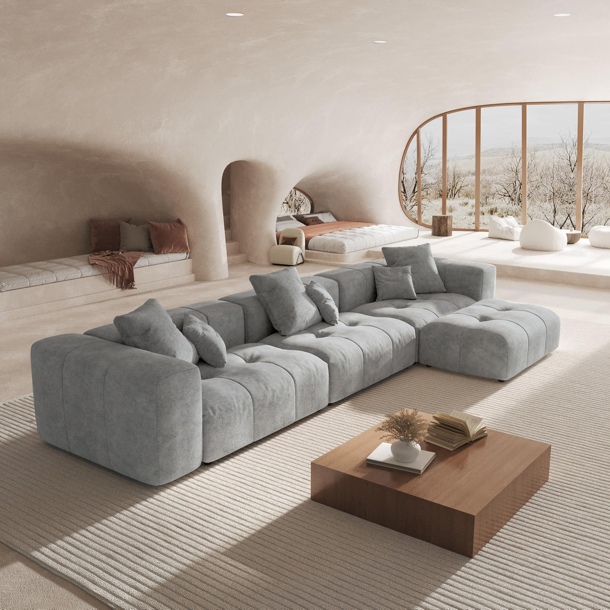 WJShome 144" Oversized Sectional Couches for Living Room,5 Seater Corner Couch Sleeper Sofa, Modern V Shaped Sofa with Deep Seat for Living Room,Spacious Space,White