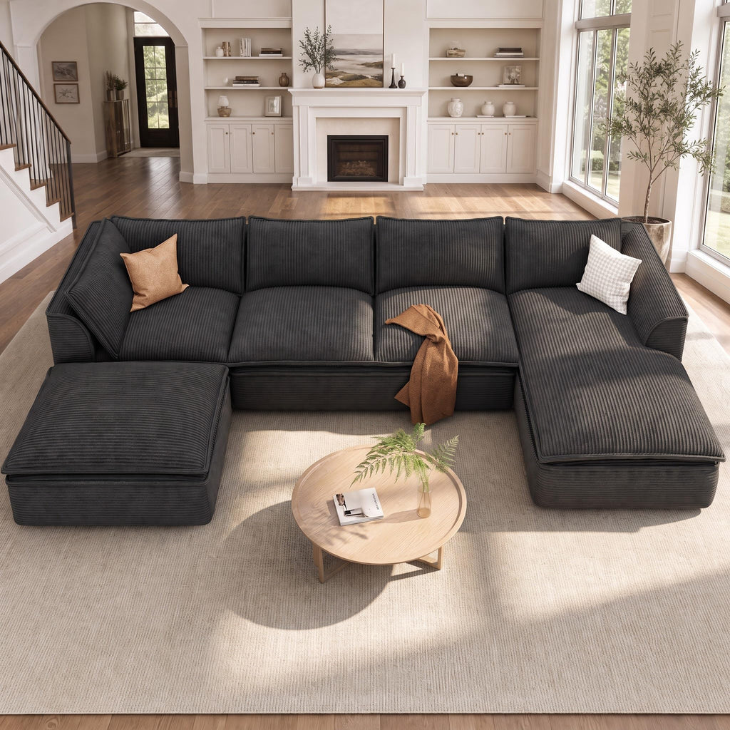 Vesgantti 141.7" Boneless Sectional Sofa with Chaise, 7 Seater Couch, Beige