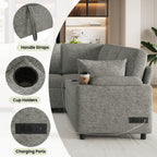 109.9" U-Shaped Sectional Sofa Bed Light Grey, Convertible Sofa with Storage Chaise, Built-in Cup Holders & Charging Ports, Chenille Fabric Living Room Furniture