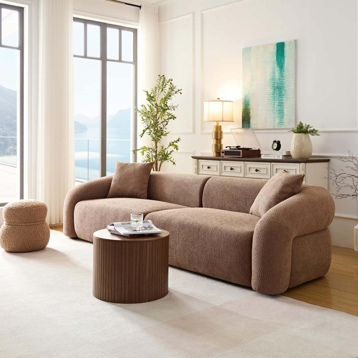 103" Luxury Curved Sofa, Modern Sectional Couches for Living Room, Brown