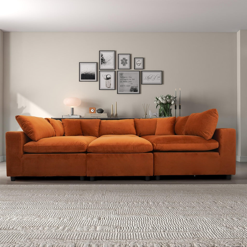 Velvet Modular Sofa in Burnt Orange, Sectional with L-Shape Design, Easy Assembly for Contemporary Homes
