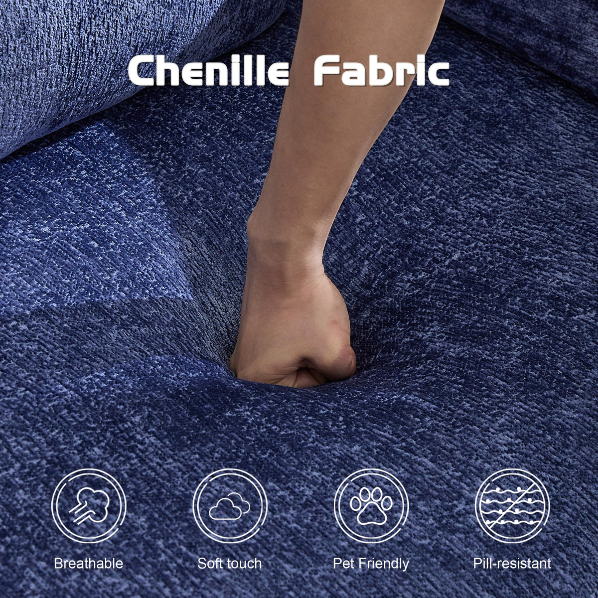 Tidyard Compression Sofa Bed, Convertible Floor Sofa with Fixed Frame, No Assembly Needed, Chenille Fabric Modular Loveseat, Dark Blue for Living Room & Bedroom