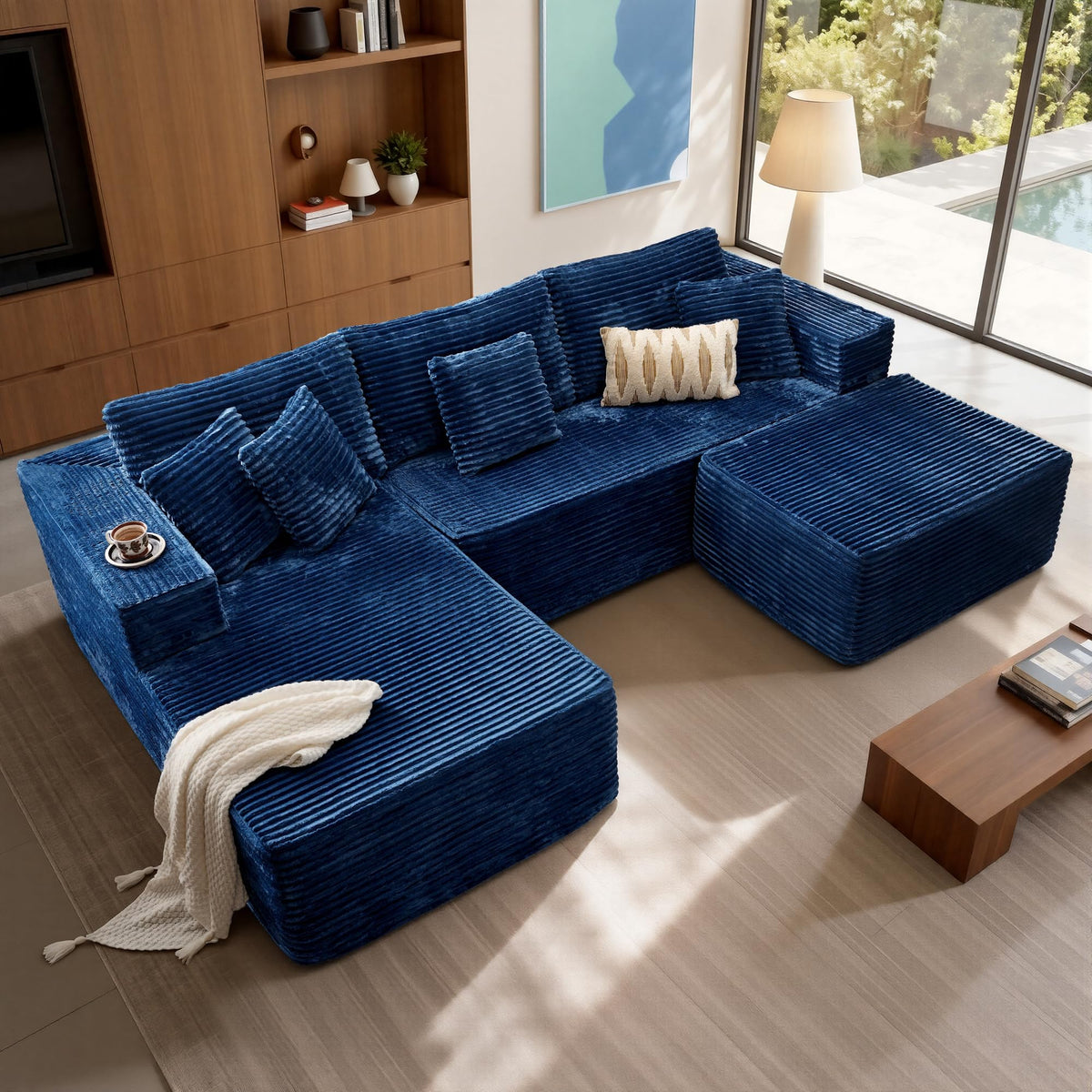 108" Modular Cloud Sofa, High-Density Foam Sectional Couch, Oversized Convertible U-Shaped Sofa Bed with Plush Fabric, Deep Seats, Wide Armrests, Boneless Couches for Living Room, Beige