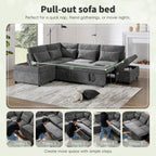 107'' Sectional Sleeper Sofa Bed with Pull Out Couch, Chenille L-Shaped Sofa with Adjustable Armrest, USB&Type-C Charging, Storage Ottoman, Free Combination for Living Room/Apartment, Gray