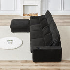 126 inch Corduroy with Cup Holder Super Large L Shaped Sofa, Movable Footrest, Four Waist Pillows and Four Back Cushion, with USB Port and Type C Port AH915