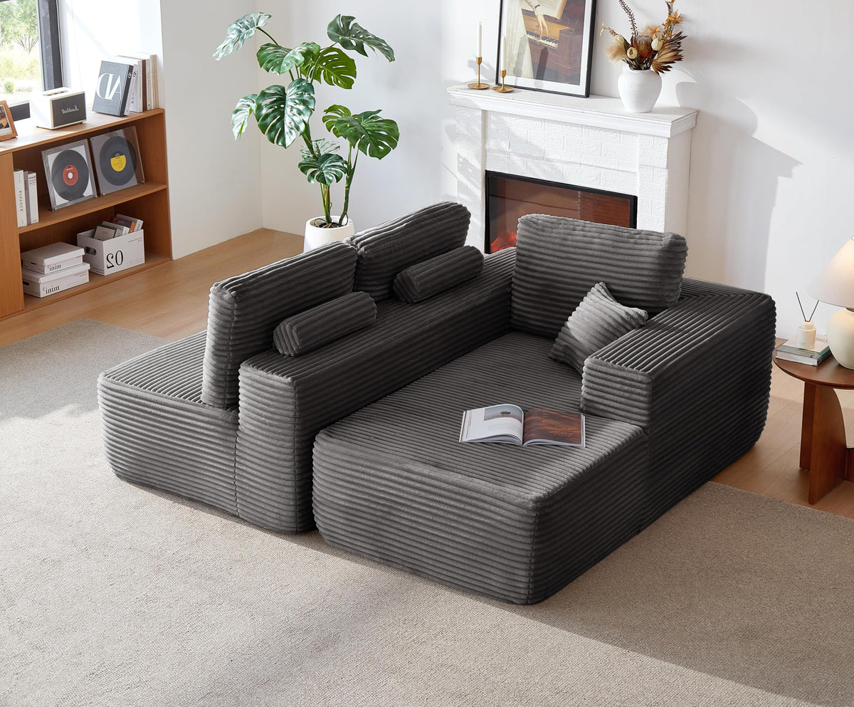 105" Cloud Sectional Couch with L Shape Chaise,Modular Sofa with Deep Seat, Upholstered Couches for Living Room Bedroom,No Assembly Required, (Plush Corduroy Fabric),Grey