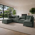 121" U-Shaped Sectional Sofa, Chenille Cloud Modular Couch, Green