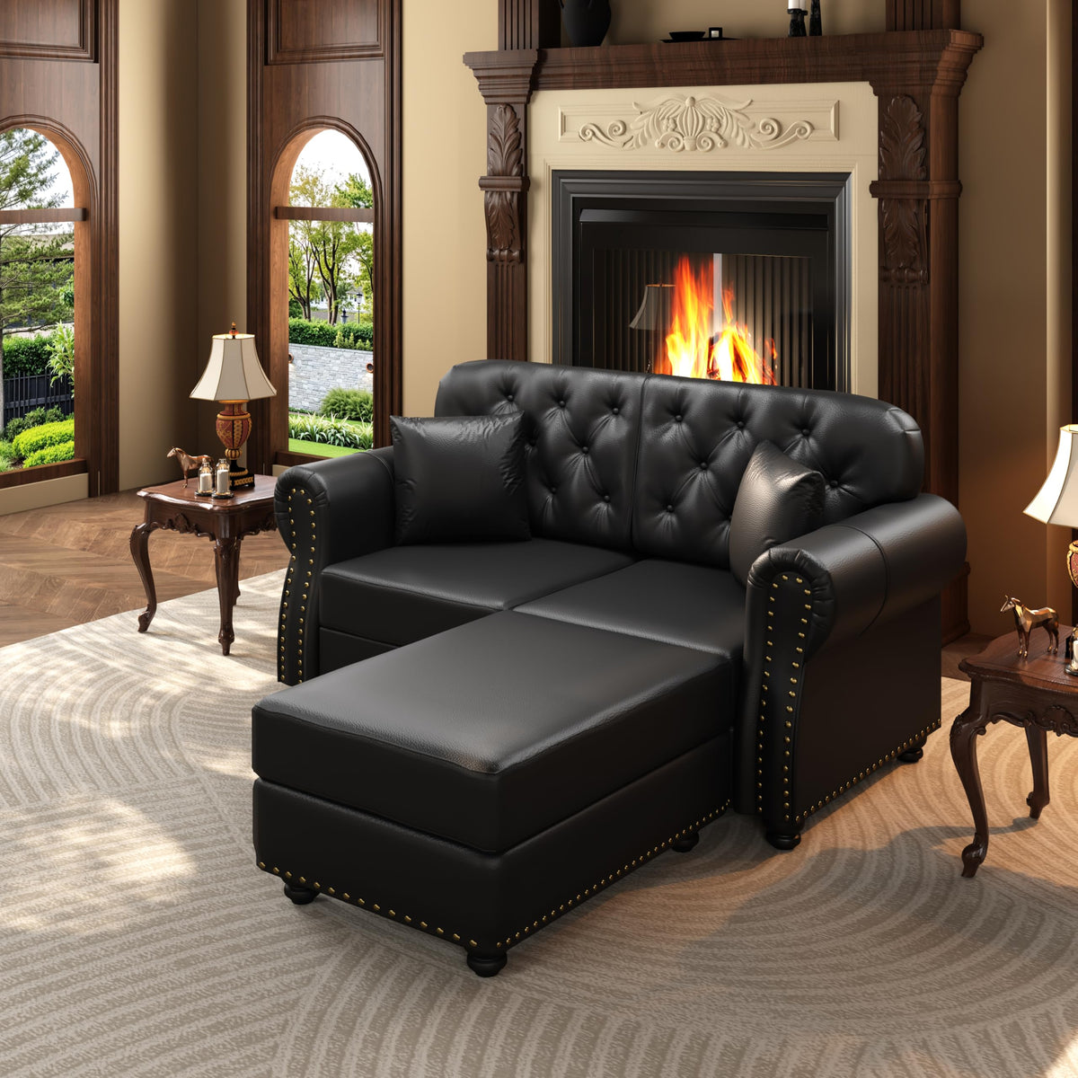 Velvet Chesterfield Sofa with Rolled Arms & Nailhead Trim, Modular Sectional Sofa Couches, Modern Cloud Sofa with Button Tufted, for Living Room, Bedroom, Small Space