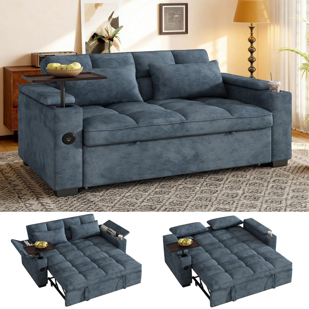 108”Pull Out Sofa Bed, U Shaped Sleeper Sofa for Living Room, Black