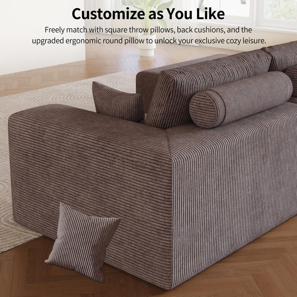 109" L-Shaped Corduroy Oversized Sectional Sofa w/Ottoman, Brown