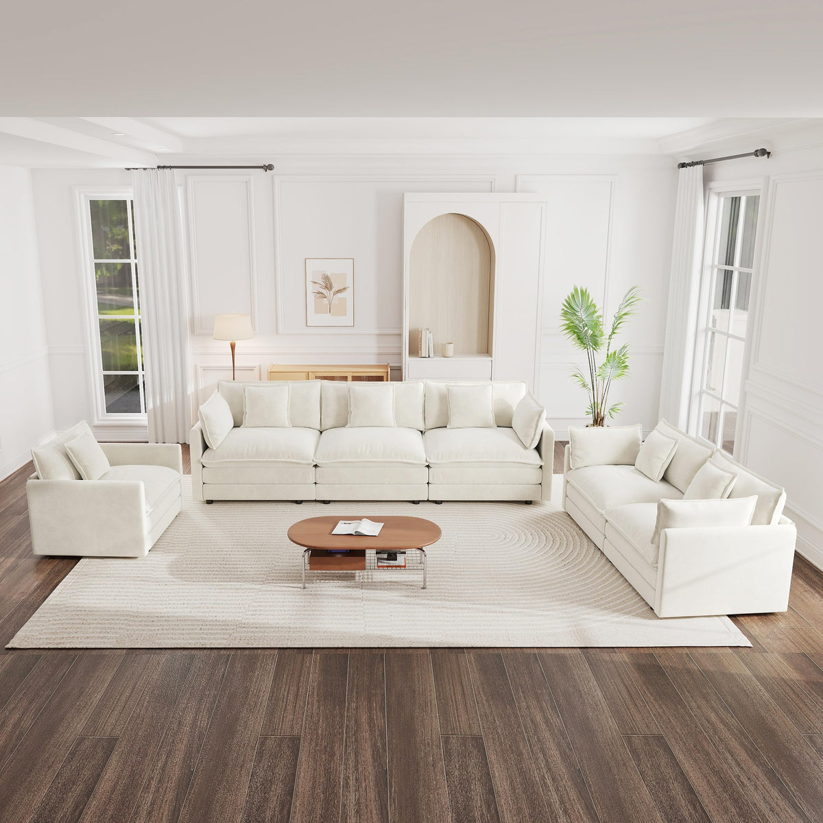 White Modular Sectional Sofa 3-Piece Set, Modern Deep Seat Chenille Couch, Loveseat, Single Sofa, Oversized Modular Couch for Living Room