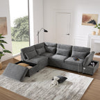 107'' Sectional Sleeper Sofa Bed with Pull Out Couch, Chenille L-Shaped Sofa with Adjustable Armrest, USB&Type-C Charging, Storage Ottoman, Free Combination for Living Room/Apartment, Gray