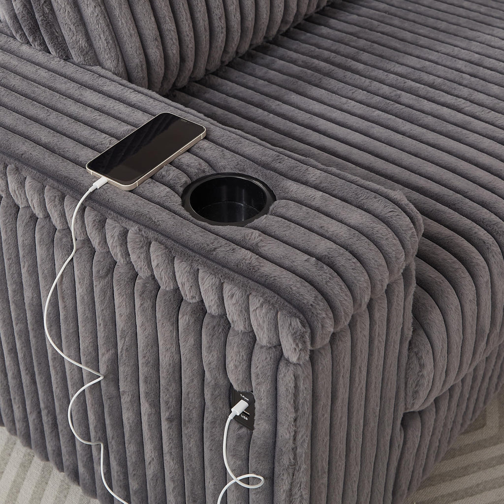 110 Inch Oversized Corduroy Corner Sofa,L Shaped Corner Couch with Two Storage Spaces,USB Port Type C Port and Cup Holder, Deep Seat Comfy Upholstered Couches for Living Room(Not Freely combinable)
