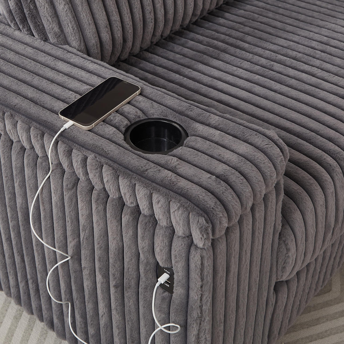 110 Inch Oversized Corduroy Corner Sofa,L Shaped Corner Couch with Two Storage Spaces,USB Port Type C Port and Cup Holder, Deep Seat Comfy Upholstered Couches for Living Room(Not Freely combinable)