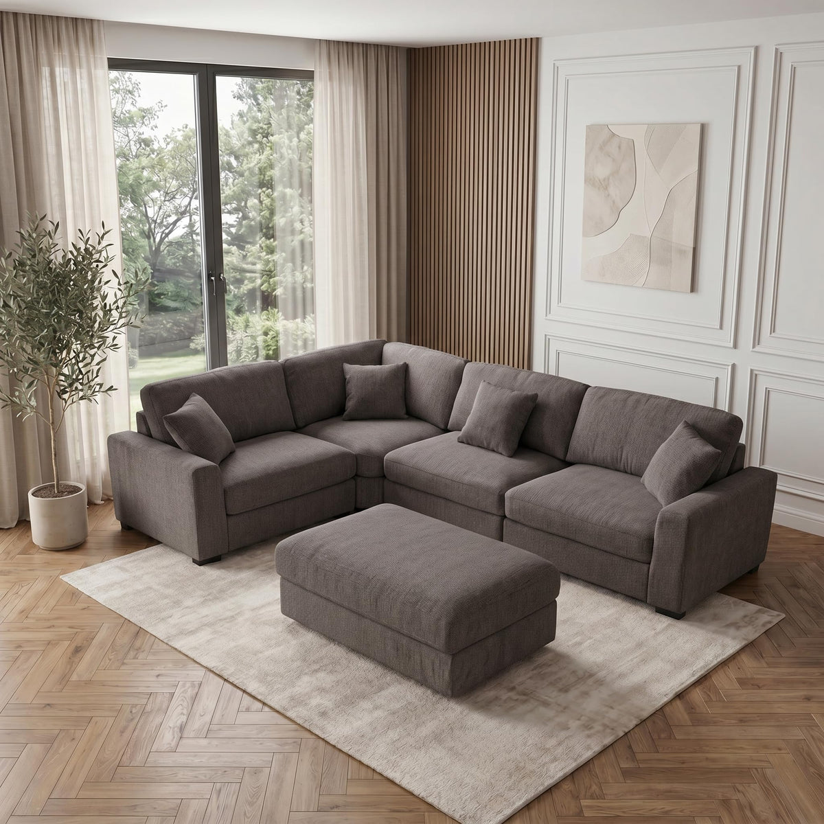130 Inch Sectional Couch Modular Sofa with Ottoman Cloud Like Comfort 3 Seater Oversized Cloud Couch with Extra Large Chaise Chenille Fabric L Shaped Home Sofa for Living Room,Apartment(Gray)