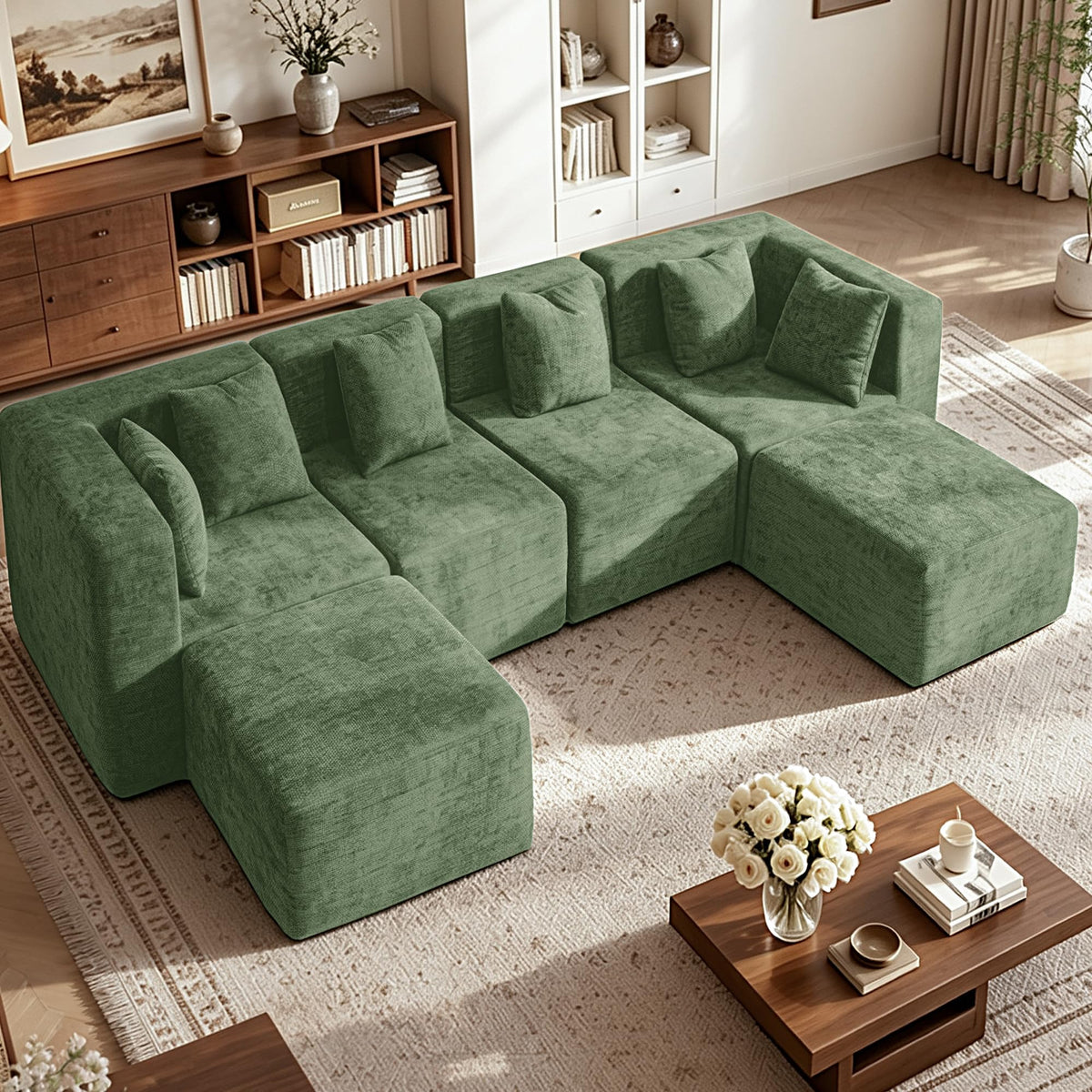 103" Three-Layer Sponge Boneless Couch sectional for Living Room Modular sectional Sofa High-Back 4-Seater L-Shape Couch with Ottoman Memory Foam Waterproof Chenille Black