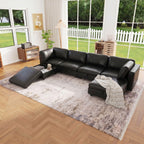 128" Faux Leather Modular Sectional Sofa with Storage, 8 Seater Waterproof & Scratch Resistant Leather Sectional Sofa, U Shaped Couch with Storage, Oversized Brown Sectional Couches for Living Room