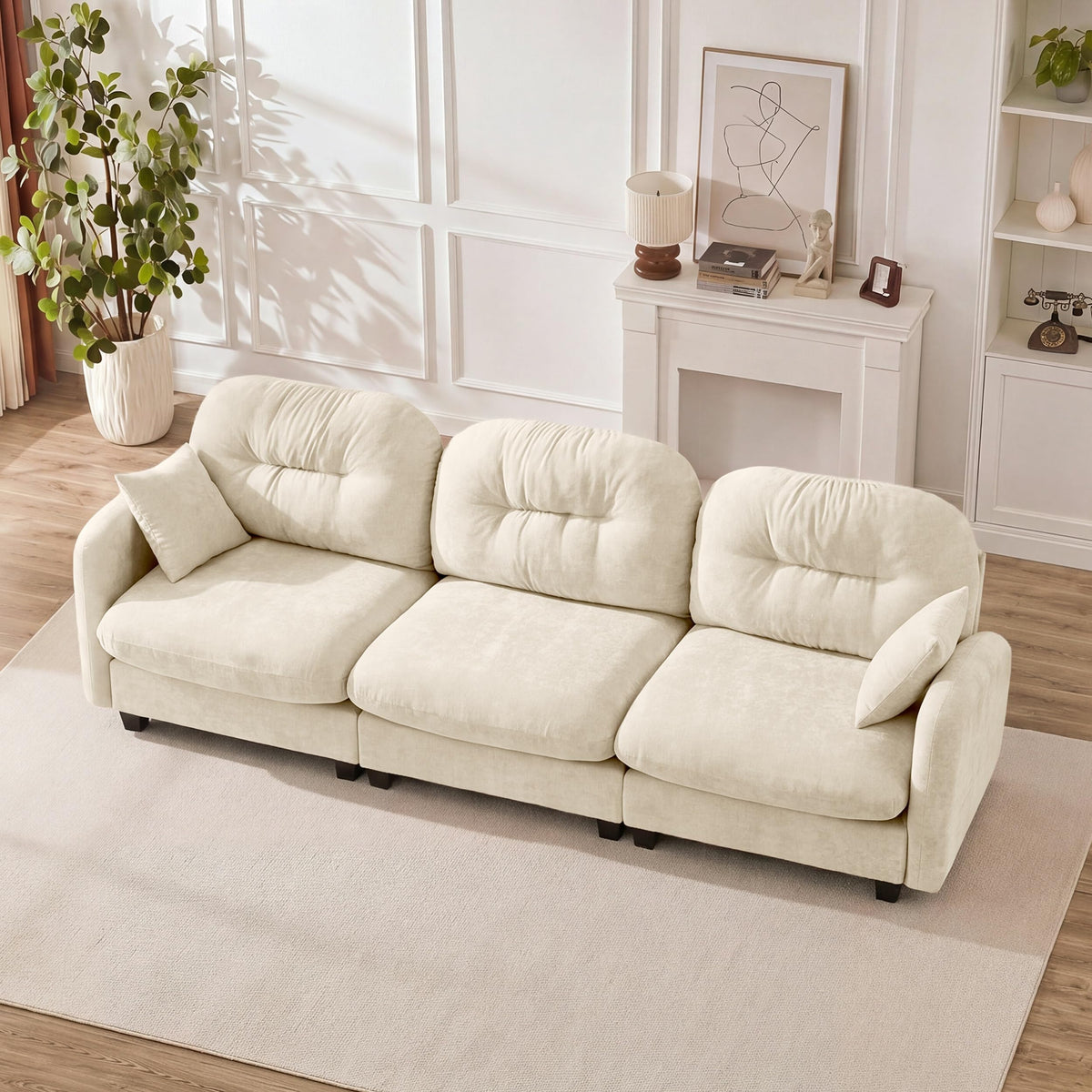 107" Modular Sectional Sofa with Ottoman Pink Chenille L Shaped Couch