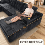 113" Boneless Modular Sectional Sofa, L-Shape Couch, 4-Seat Gray Corduroy