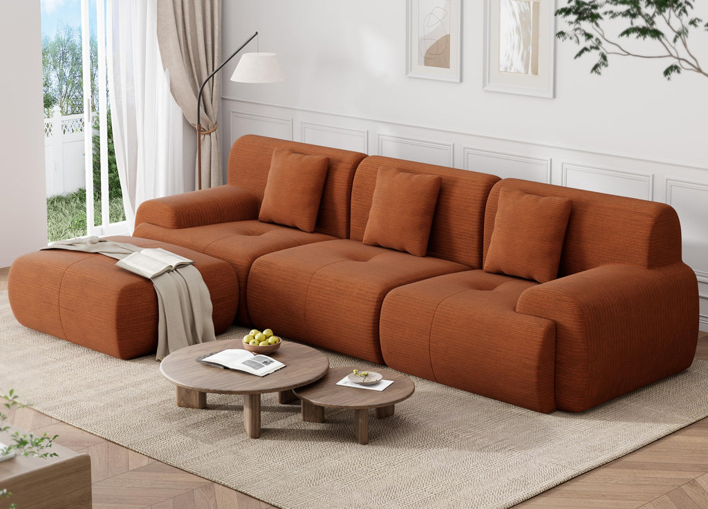 U Shaped Sectional Couch, Modular Cloud Couch Sofa, Boneless Sectional Sofa with Corduroy Fabric, Large Couches for Living Room,Green