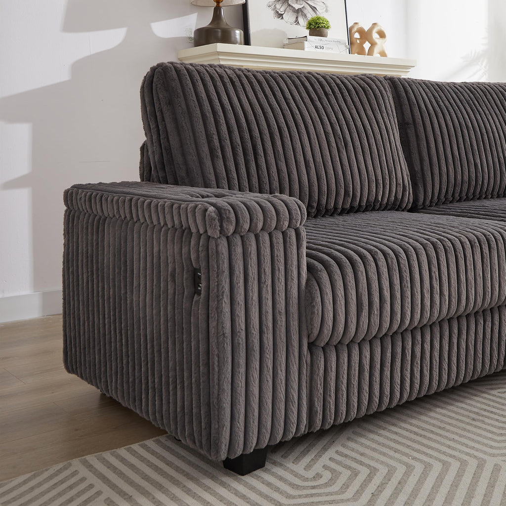 110 Inch Oversized Corduroy Corner Sofa,L Shaped Corner Couch with Two Storage Spaces,USB Port Type C Port and Cup Holder, Deep Seat Comfy Upholstered Couches for Living Room(Not Freely combinable)