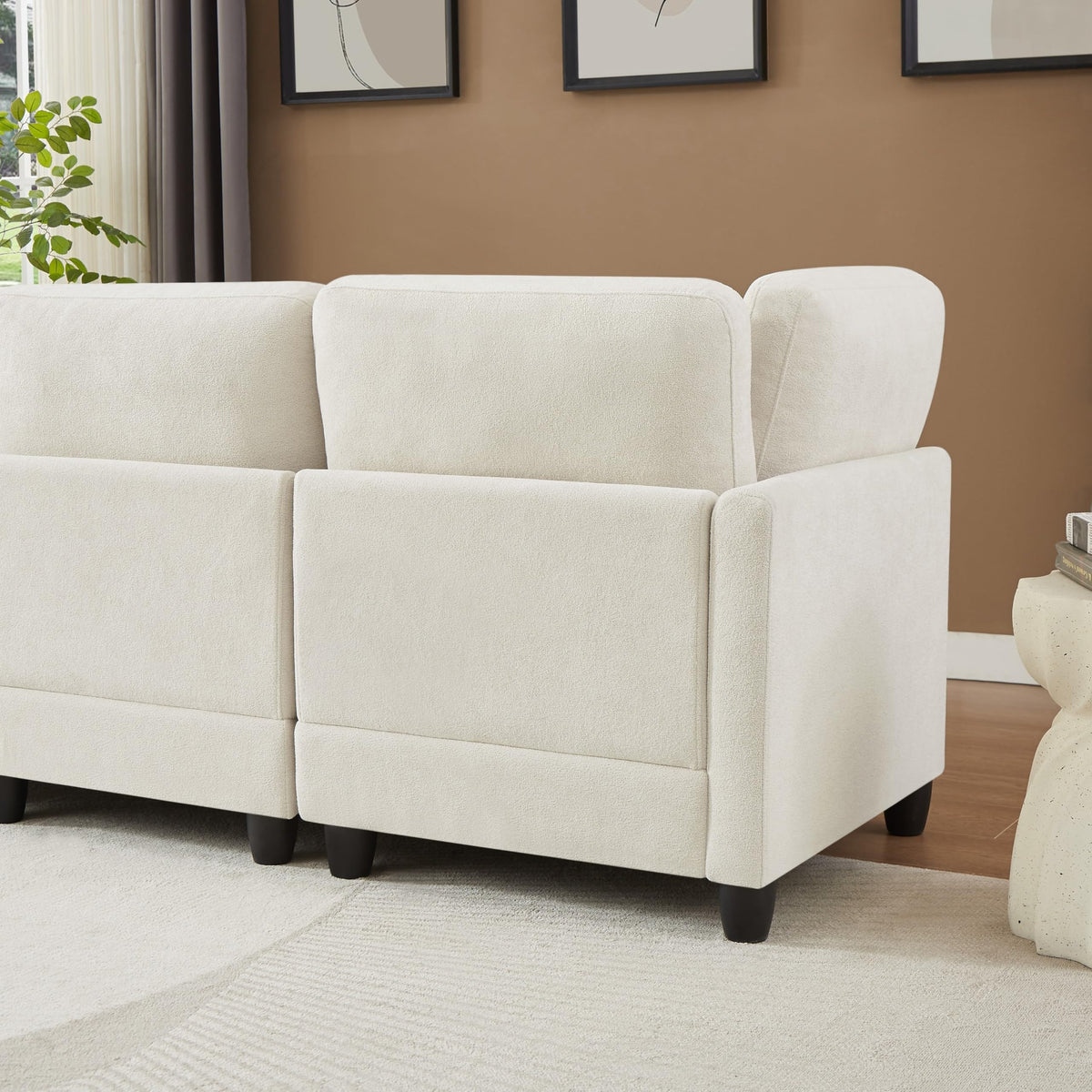 121'' 7-Seater Modular Sectional Upholstered Couches, Chenille Cloud Couch with Movable Ottoman,L/U-Shape Modern Sofa for Living Room,Beige