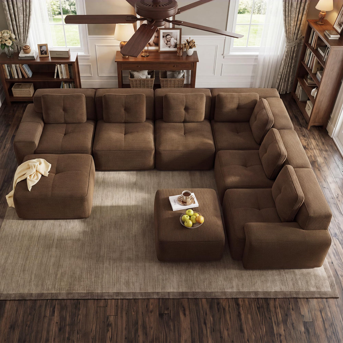 116" Boneless Corner Sectional Couch, 5 Seat Cloud Couches,Camel