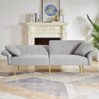 Upholstered Accent Loveseat Sofa with Side Pocket,Folding Sleeper Sofa Bed with Foldable Armrest, Adjustable Backrest and Golden Metal Legs for Living Room,Grey