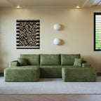107" Plush Corduroy Deep Seat Chaise Lounge Indoo, Modern Boneless Compressed Floor Sectional Sofa with High-Resilience Foam, Free Combination Modular Cloud Sectional Sofa for Living Room, Green