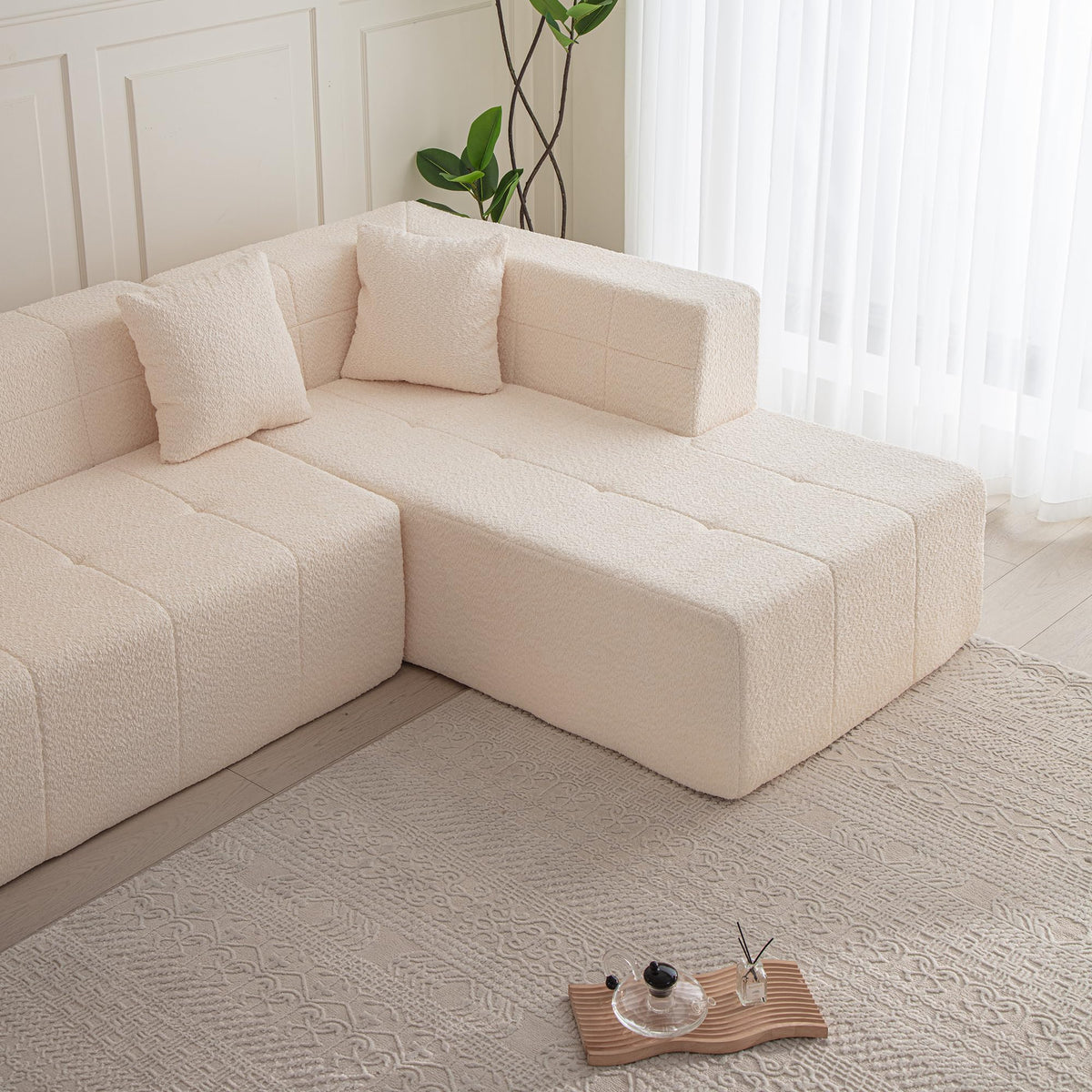 105.5" Modular L Shaped Sectional Floor Couch, Deep Seat Tufted Comfy Sofa Set with Chaise for Living Room
