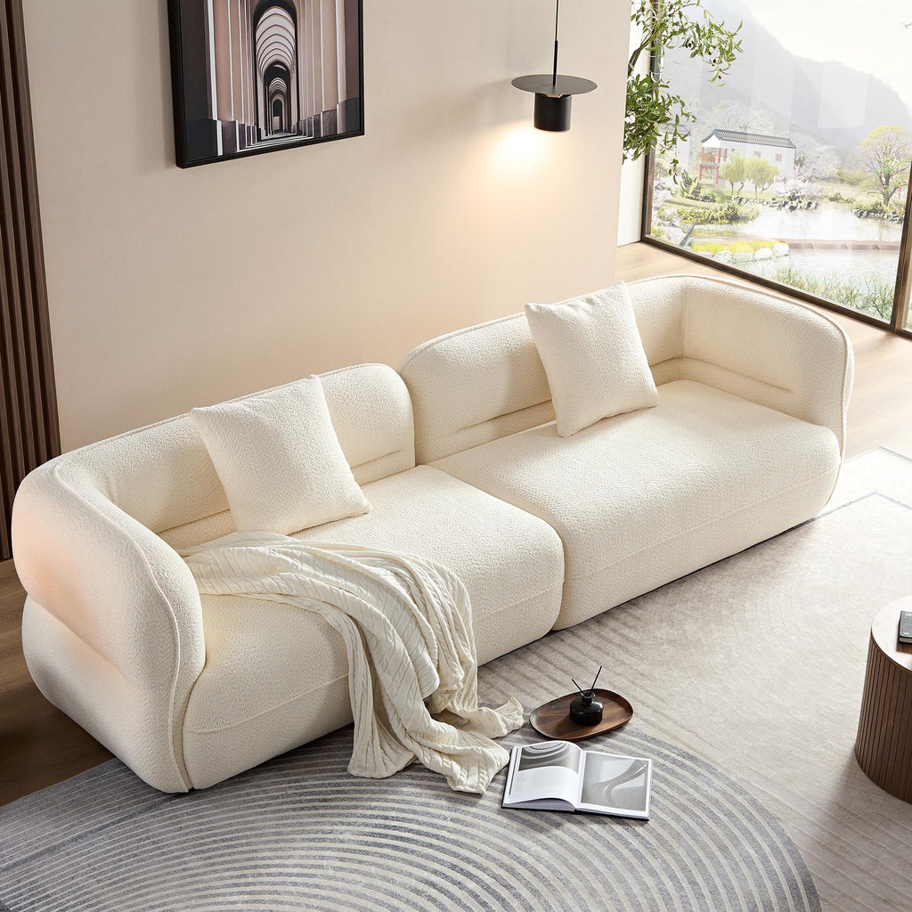 110" Modern Sofa Couch 3-Seater Deep Seat for Living Room, Camel