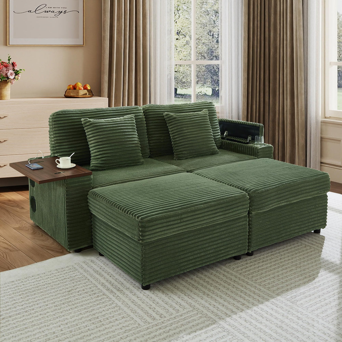 102 Inch Modular L-Shaped Sofa with Storage, Black Linen Fabric Sectional